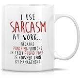 Retreez Funny Mug - I Use Sarcasm at Work 11 Oz Ceramic Coffee Mugs - Funny, Sarcasm, Sarcastic, Humor, Inspirational, Motivational birthday gifts for friends, colleagues, coworkers him her men women