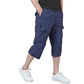 TIANBA Mens 3/4 Long Cargo Shorts Loose Fit Elastic Work Capri Shorts Below Knee Casual with 7 Pockets