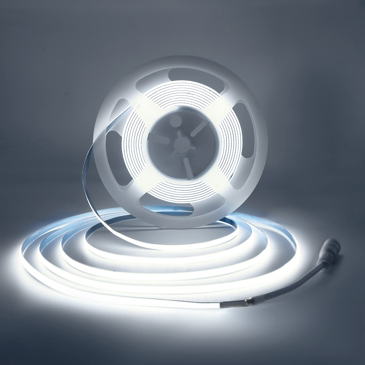 COB LED Strip Light 24V Cool White 6000K 5m, Arote COB Led Lights LED Tape 5mm Width dimmable high Density Light DIY 384LEDs/m Without Adapter IP20 for Bedroom Kitchen Home Interior Decoration