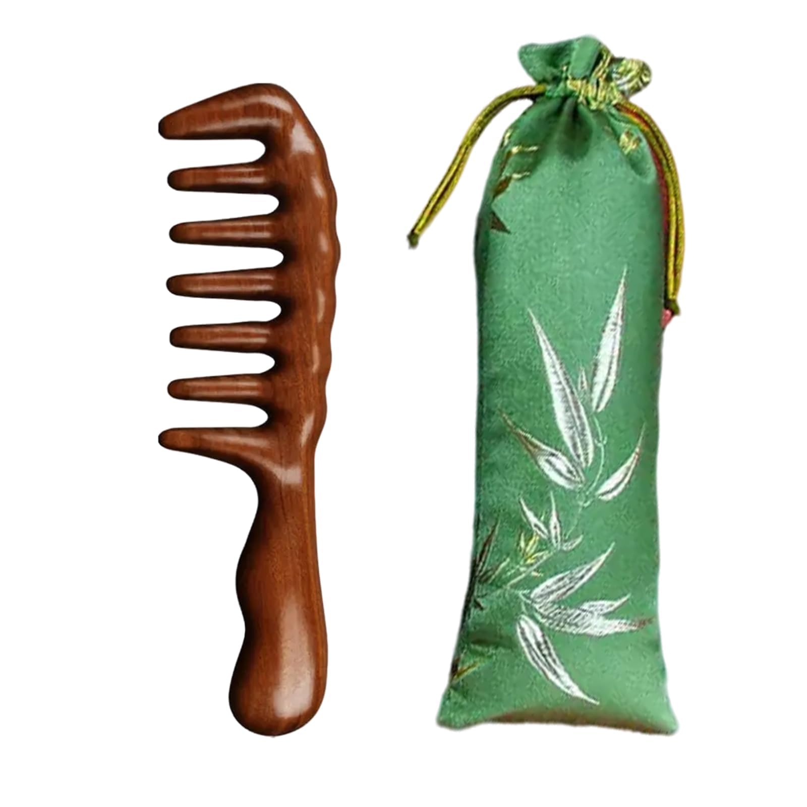 Luoyuanjia Natural Sandalwood Wide Tooth Comb, U-Shaped Design, Massage Comb, Hair Styler for Men & Women, Gray, 1 Count, 20cm x 5.5cm