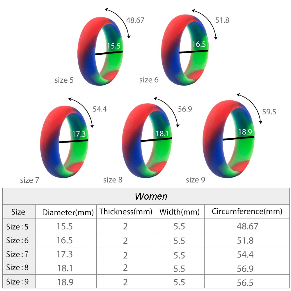 Silicone Ring Women / Wedding Band , iCharmore 7 Rings Pack Engagement Ring for Daily Use (Size7)