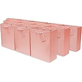 OccasionALL Pink Gift Bags, Paper Favor Bags with Handles for Valentines, Christmas, Parties, Goodies, Treats, Baby Showers, Bridesmaids, Bulk, 7.5x3.5x9, 12 Pack