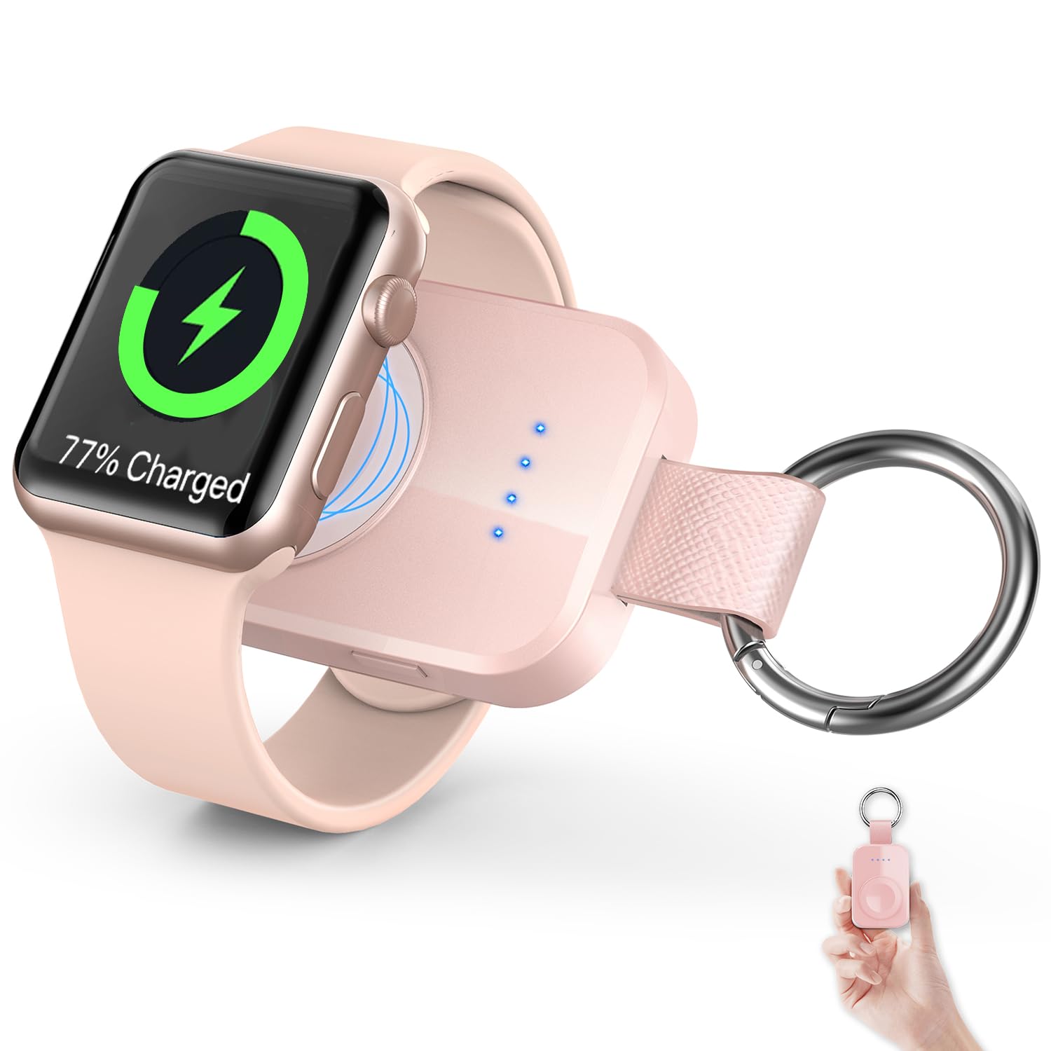 i.VALUX Portable Wireless Charger Compatible with Apple Watch Series 11,10,9,8,7,6,5,4,3,2,SE,Ultra 1/2/3,Mini 1000mAh iWatch Smart Keychain Power Bank,41/45/44/42/40/38/49mm Travel Charger Gift(Pink)
