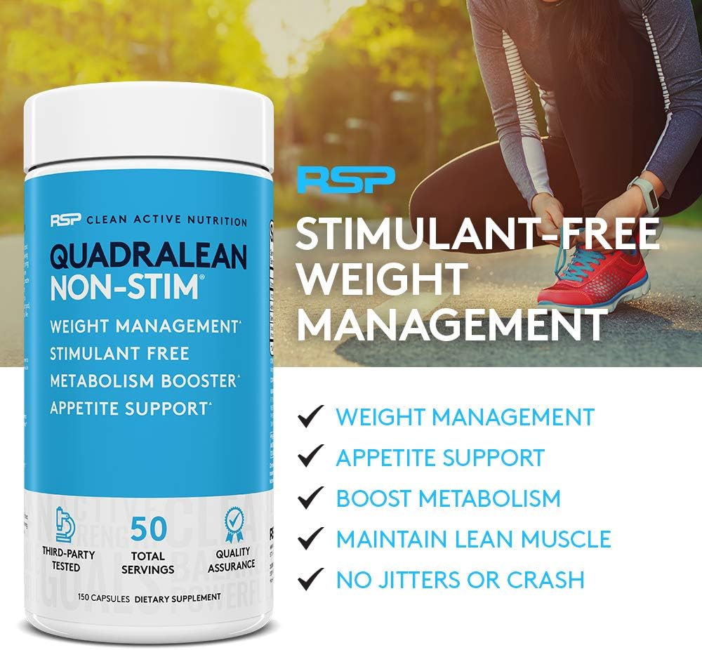 RSP Nutrition QuadraLean - Stimulant Free Weight Management, Metabolism Booster, Energy & Appetite Support - CLA, L-Carnitine, Green Tea Extract, Non-Stim Formula, 50 Serv (Packaging May Vary): Health & Personal Care