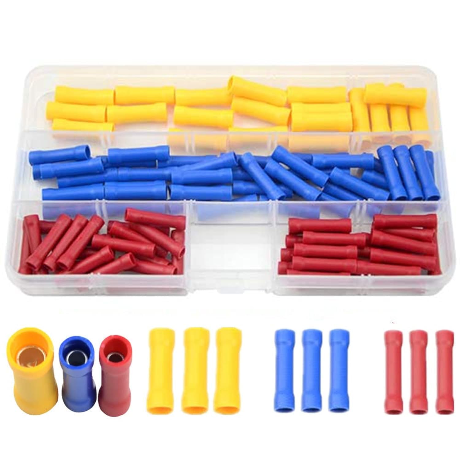 WMYCONGCONG 100 PCS Electrical Butt Connectors Kit Butt Splice Crimp Wire Connectors Insulated Electrical Straight Wire Terminals Automotive Wires Crimp Terminals Assortment