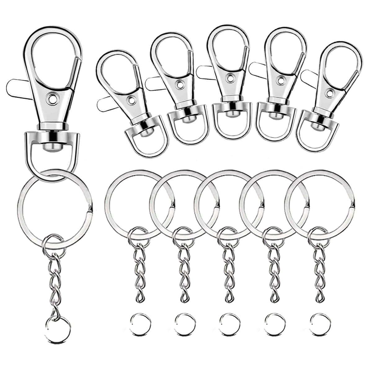 Photo 1 of 100 Pcs Lanyard Snap Hooks and Key Rings with Chain and Jump Rings for Keychain Lanyard DIY Jewelry Crafts Accessories Silver(50 Swivel Snap Hooks +50 Flat Key Ring with Chains)