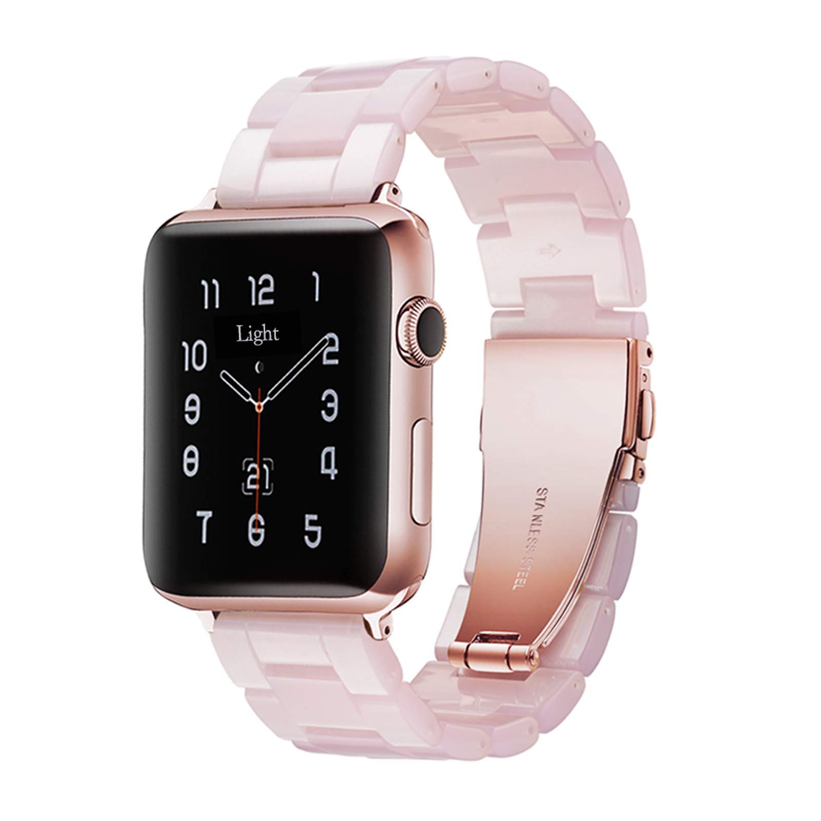 Light Compatible with Apple Watch Straps 42mm 44mm 45mm, Resin Replacement Strap for Apple Watch Series 7 6 SE 5 4 3 2 1(Pink,42mm/44mm/45mm)