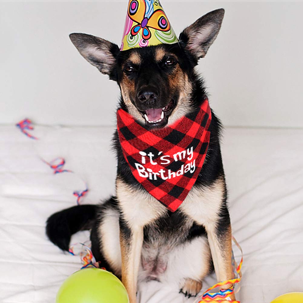 Vamei Dog Birthday Bandana Pet Bibs Plaid Reversible Triangle
