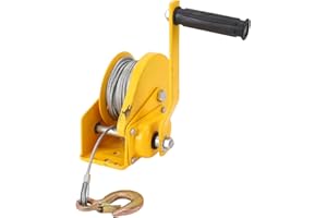 FTVOGUE 1200lb Hand Winch Manual Crank Winch with Auto Lock Brake Heavy Duty Steel Wire Rope for Boat Trailer Towing Vehicle 