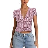 Women Y2k Button Down Shirt Preppy Short Sleeve Lapel Collar Blouse 2025 Vintage Slim Fit Crop Top Streetwear