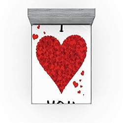 Ambesonne I Love You Fitted Sheet, Love Bouquet