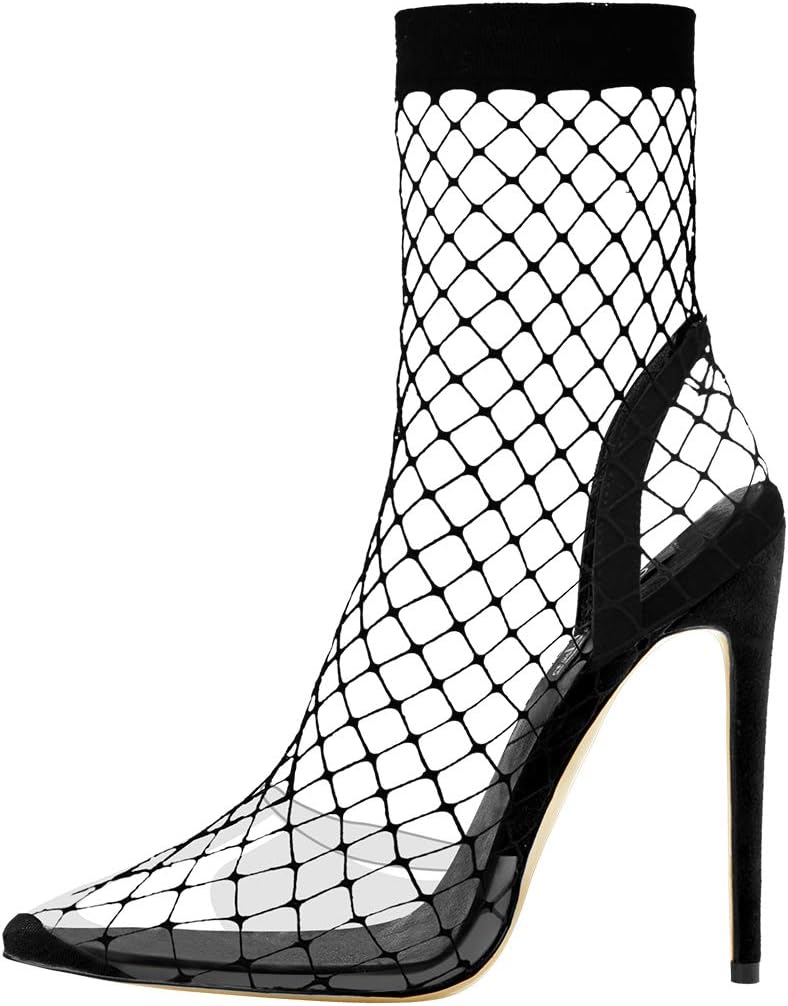 Onlymaker Clear Fishnet Stocking Pointed High Heels Sandals