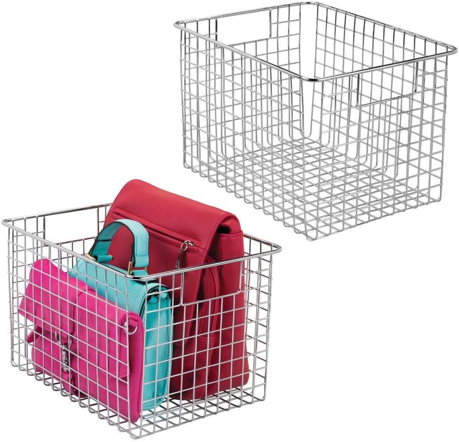 mDesign Large Farmhouse Decorative Metal Wire Storage Basket Bin with Handles for Organizing Closets, Shelves and Cabinets in Bedrooms, Bathrooms, Entryways and Hallways - 8