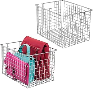 mDesign Large Farmhouse Decorative Metal Wire Storage Basket Bin with Handles for Organizing Closets, Shelves and Cabinets in Bedrooms, Bathrooms, Entryways and Hallways - 8