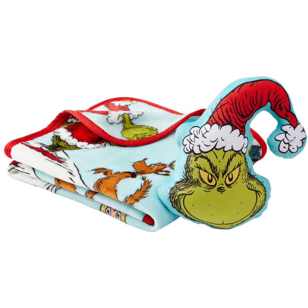 Photo 1 of ** PARTIAL SET ** Franco Bedding Christmas Holiday Super Soft Plush Cuddle Buddy, One Size, Grinch Throw + Pillow Set-Whoville