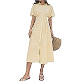 MakeMeChic Women's Summer Striped Button Down Shirt Dress Short Sleeve Midi Dresses