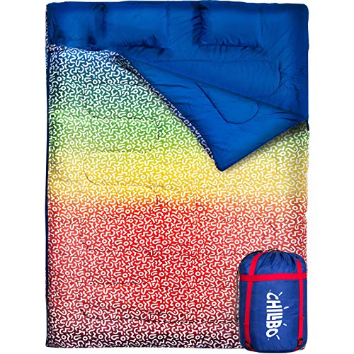 Chillbo Double Sleeping Bag for Backpacking, Camping, Hiking & Music Festivals Cool Patterns Queen Size XL 2 Person Double Sleeping Bags for Adults Cold Weather Sleeping Bag for Couples