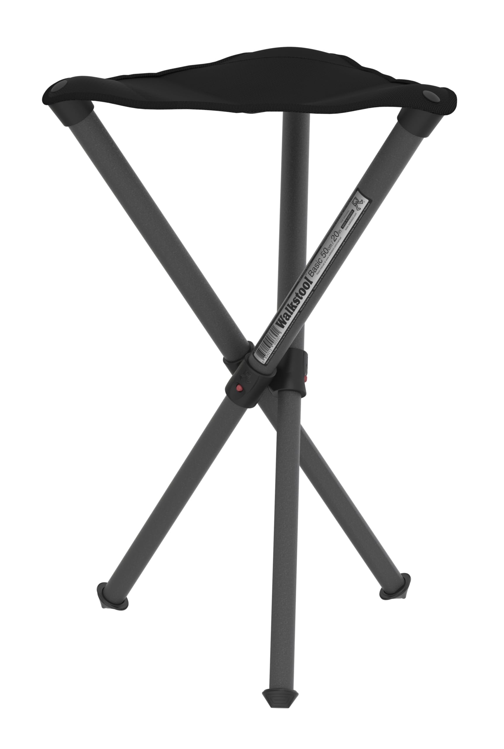 Walkstool - Basic Model - Black - 3 Legged Folding Stool in Aluminium - Height 50 cm - Foldable Stool - Maximum Load 150 kg - Made in Sweden
