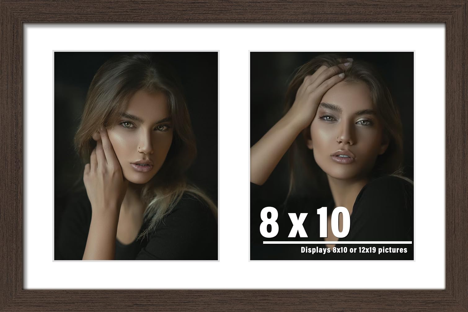 DUENPY 12x19 Double Picture Frame 8x10 Displays Two 8x10 inch Photos Collage Available Horizontal Wall Mounting Display and Vertical Walnut Image