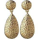 Aloha Earrings Non Pierced Clip On Hammered Teardrop Statement Dangling Earrings