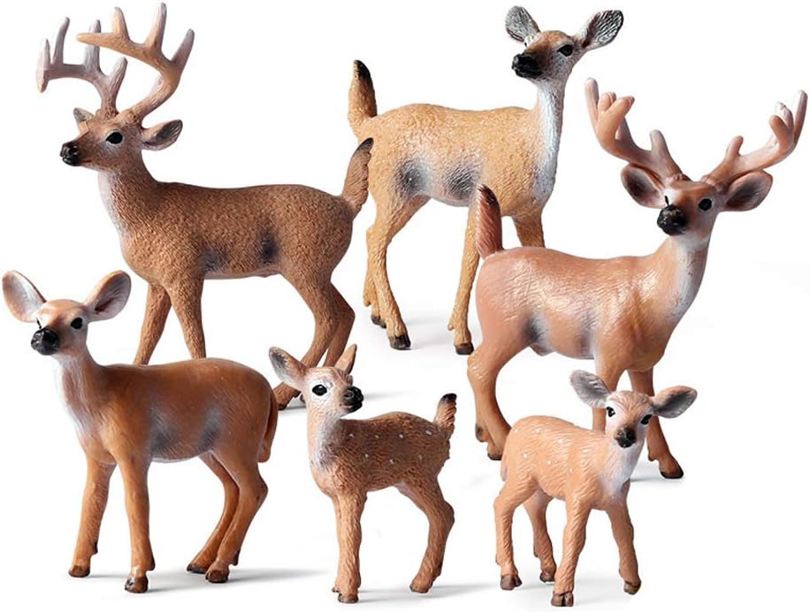 6 Pcs Deer Figurines, White-Tailed Deer Family Figurines Cake Toppers for Baby Shower&Birthday Party