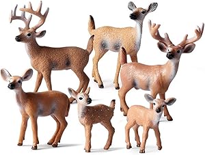 6 Pcs Deer Figurines, White-Tailed Deer Family Figurines Cake Toppers for Baby Shower&Birthday Party
