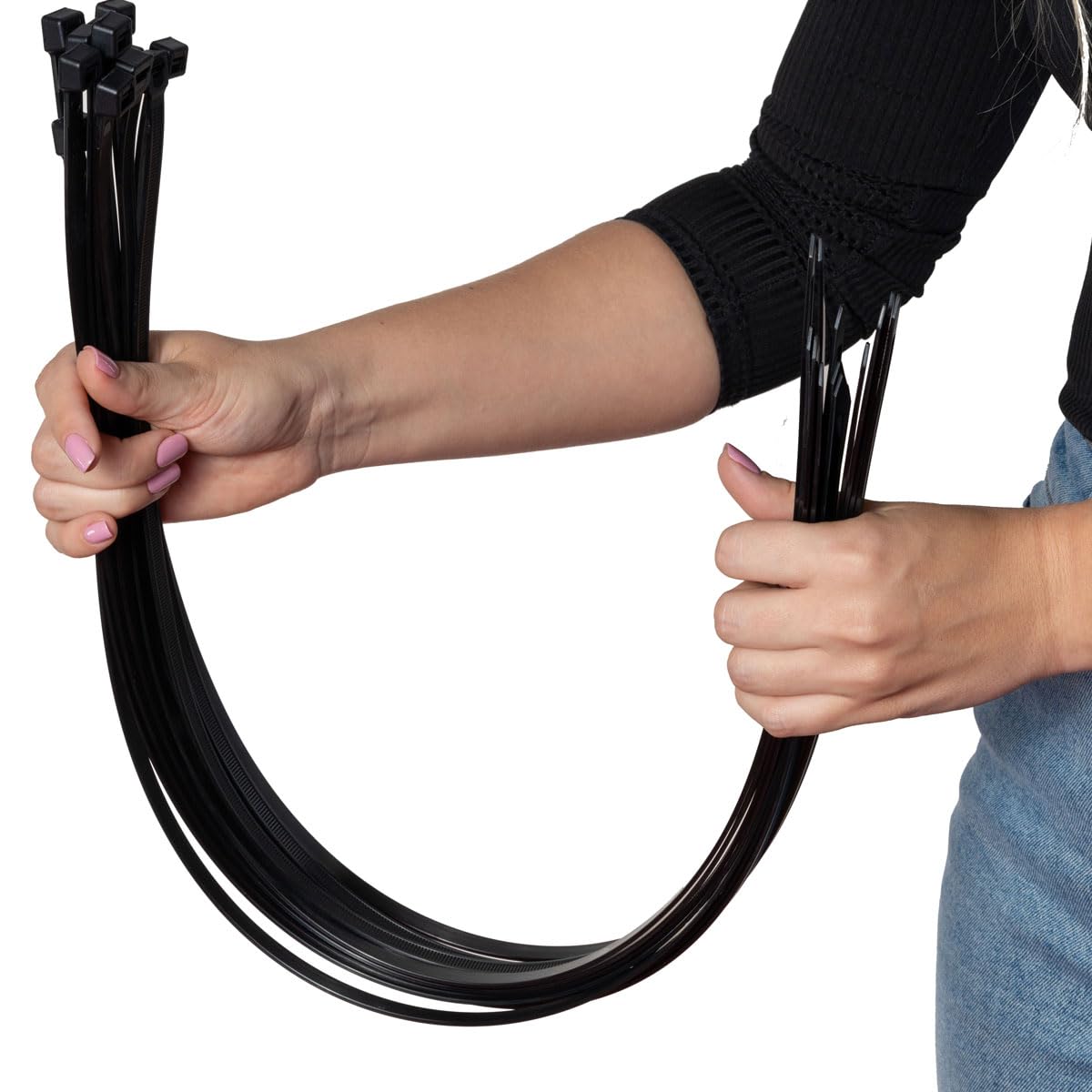 ERKO Cable Ties, Black, 540 x 7.6 mm, Pack of 100, 54 kg, Tensile Strength for Cable Management, Ultra Strong, Long, Large, Temperature Resistant, Chemical Resistance, Durable