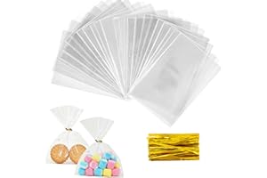 100pcs Cellophane Treat Bags, 4x6 Inches Clear Treat Bags With Twist Ties, Plastic Gift Bags for Packaging Cookie Candies Des