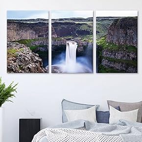 3 Panel Canvas Wall Art - Landscape Waterfall in The Rocky Mountain Area - Giclee Print Gallery Wrap Modern Home Art Ready to Hang - 16"x24" x 3 Panels