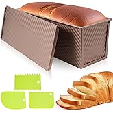 FDKYOEK Large Pullman Loaf Pan with Lid, 2 lbs Non-stick Rectangle Bread Pan with Lid and Dough Scraper Cutter, Reusable Sourdough Loaf Pan for Homemade Bread & Toast, Rose Gold