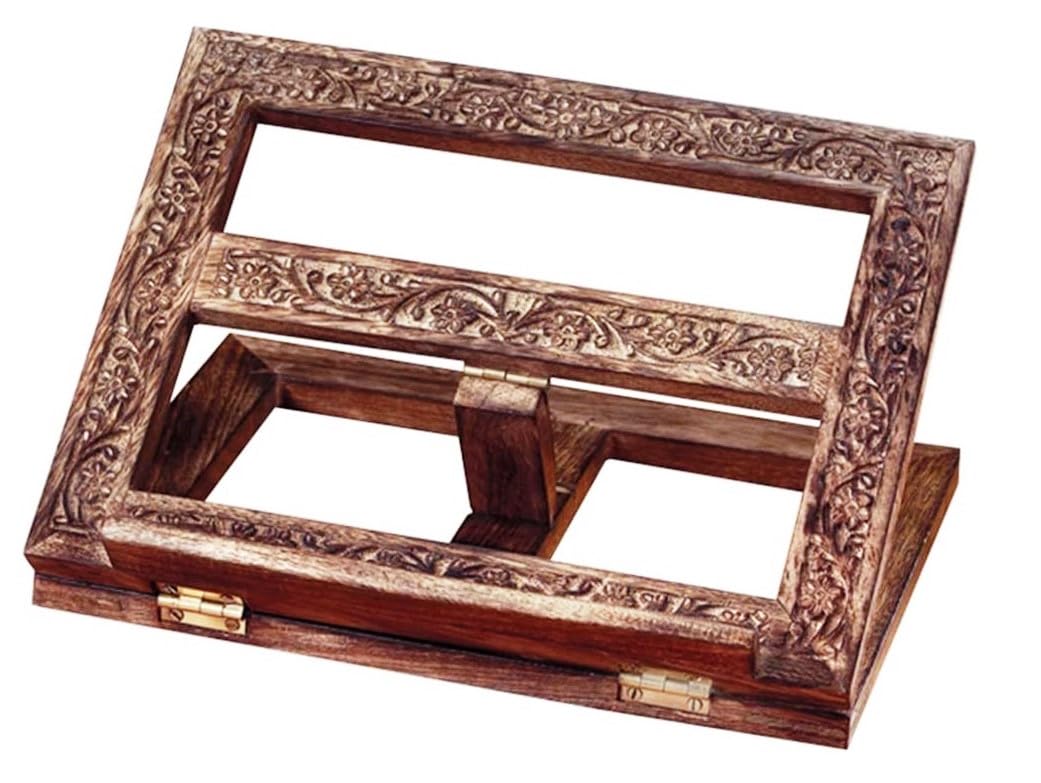 Wooden Quaran Bible Hand Carved Stand Rehal Adjustable Portable Desktop Foldable Cookbook Book Stand Carving