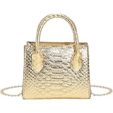 GORGLITTER Women's Small Crossbody Bag Mini Purse Metallic Crocodile Print Double Handle Satchel Shoulder Bag Purse