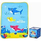 Baby Shark Kids Bedding Plush Throw and Canvas Storage Cube Bin, 2pc Set (Officially Licensed Product) by Franco