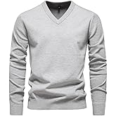 RUMONTY Men's V-Neck Pullover Sweater, Cotton Knit Long Sleeve Dress Sweaters, Fashion Slim Fit Sweater