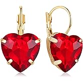unixmoment 14K Gold Simplicity Sparkly Crystal Rhinestone Love Heart Leverback Dangle Drop Earrings For Women