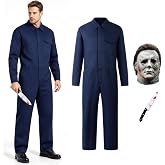 Ecocomfy Halloween Killer Jumpsuit with Mask, Horror Killer Jumpsuit with Mask for Halloween Costume Role Play