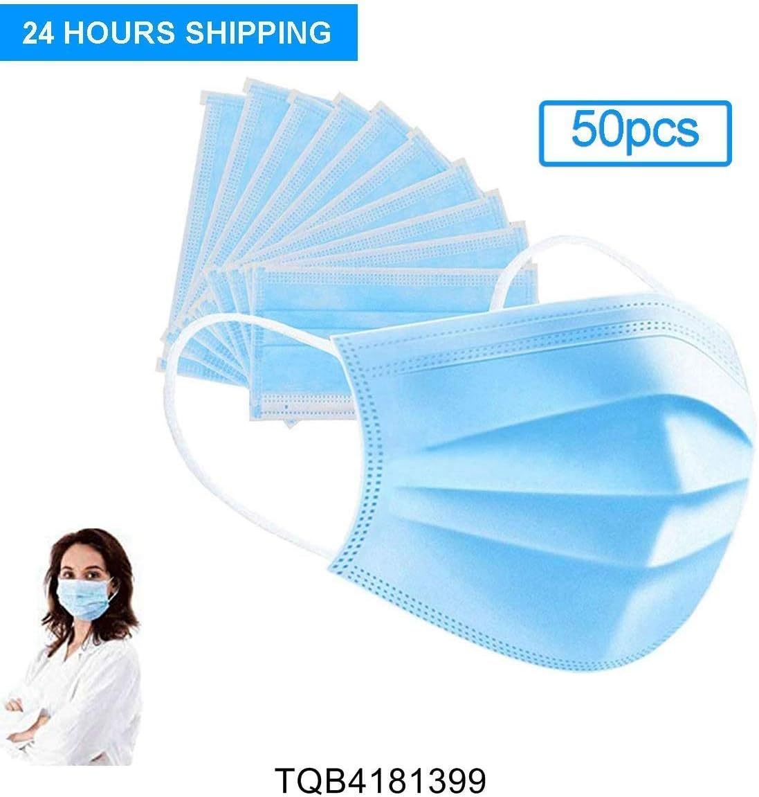 Goffdey 50Pcs Disposable Face 𝐌𝐀𝐒𝐊 with 3 Layer Filter, 3 Ply Filter Breathable Safety 𝐌𝐀𝐒𝐊 with Elastic Earloop