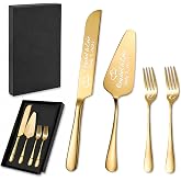 HJX Personalized Wedding Cake Knife and Server Set, Custom Cake Cutting Set | Custom Names &amp; Date; Wedding Gifts for Newlyweds; Bridal Anniversary Birthday Registry Gifts; Gold