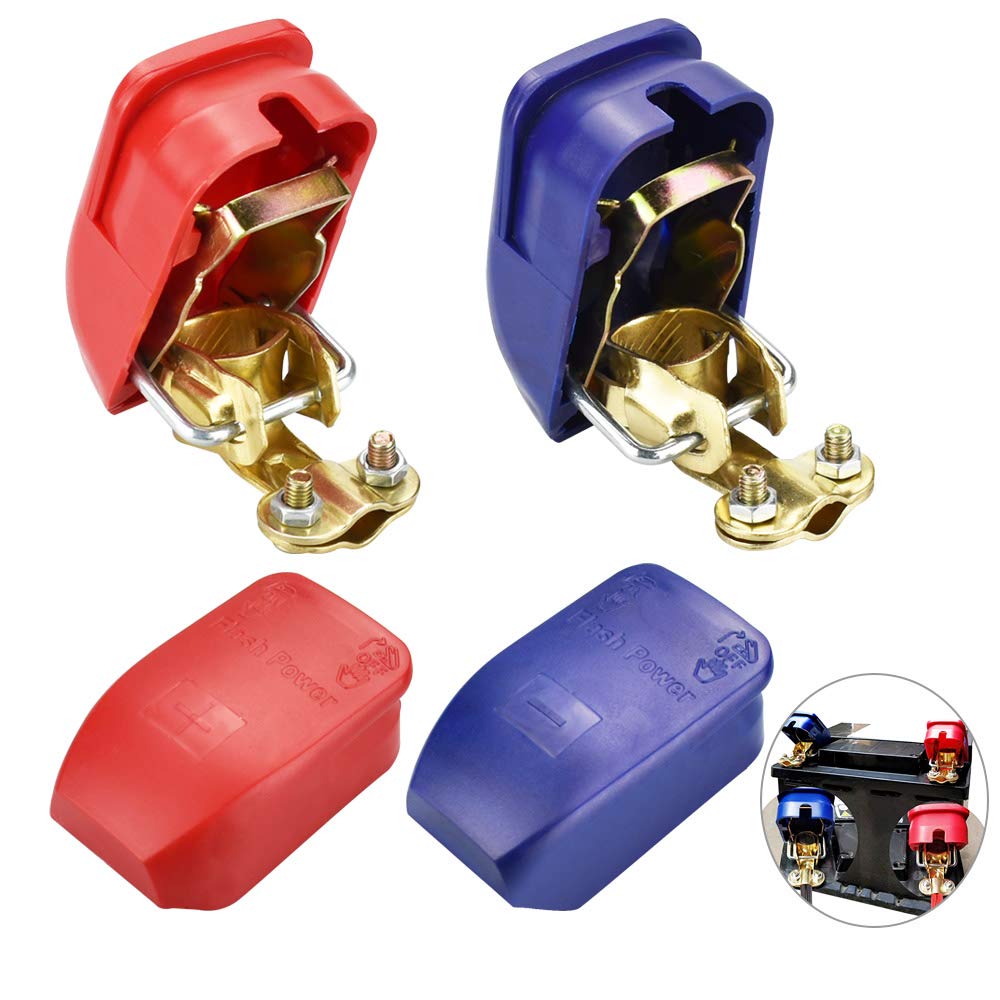 TANCUDER 4 Pcs Quick Release Battery Terminals Universal Battery Quick Release Connectors Insulated Battery Clamps Terminal 12V Battery Terminals Clamps Connector for Car Caravan -Red, Blue