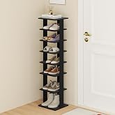Tangkula 8-Tier Vertical Shoe Rack, Holds 7 Pairs, Black | Adjustable Height, Corner Design, Narrow Storage, Space-Saving, for Entryway, Front Door, Closet
