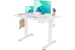 YDN Electric Standing Desk Adjustable Height, 40 x 24 Inches Stand up Desk with Cable Management, Home Office Desks with Splice Board & White Frame, White Top