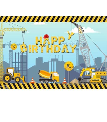 Toile De Fond Fête Anniversaire Thème Chantier/engins De Construction - 180x120 Cm (70.8x45in) En Polyester - Décoration Murale - 9