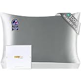 ZIMASILK Upgraded 100% 6A Grade Pure Mulberry Silk Pillowcase for Hair and Skin Silk Pillow Cases with Reinforced Hidden Zipper, More Soft & Durable, Gift Box (Standard 20"x26" Grey)