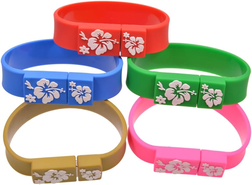 Uflatek 4 GB Memory Stick 5 Pack Wristband USB Sticks Silicone USB 2.0 Flash Drive Bracelet Thumb Drives Multi-Coloured U Disk - Red/Blue/Green/Brown/Pink