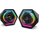 BESTISAN Computer Gaming Speakers with 8 RGB Modes, Compact Design, DC Powered Desktop Speaker with 3 EQ Modes, 50W Active Speakers with Bluetooth 5.3, AUX in, Headphone, Type-C Port for PC/Laptop/TV