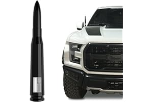 ENGIRETTE American Flag 50 Cal Bullet Antenna for Ford F150 F250 F350 Super Duty Ford Raptor Bronco Truck - Anti-Theft, GM Chevy Silverado 1500 2500 3500 Short Replacement Truck Accessories Tire Stem Caps Black