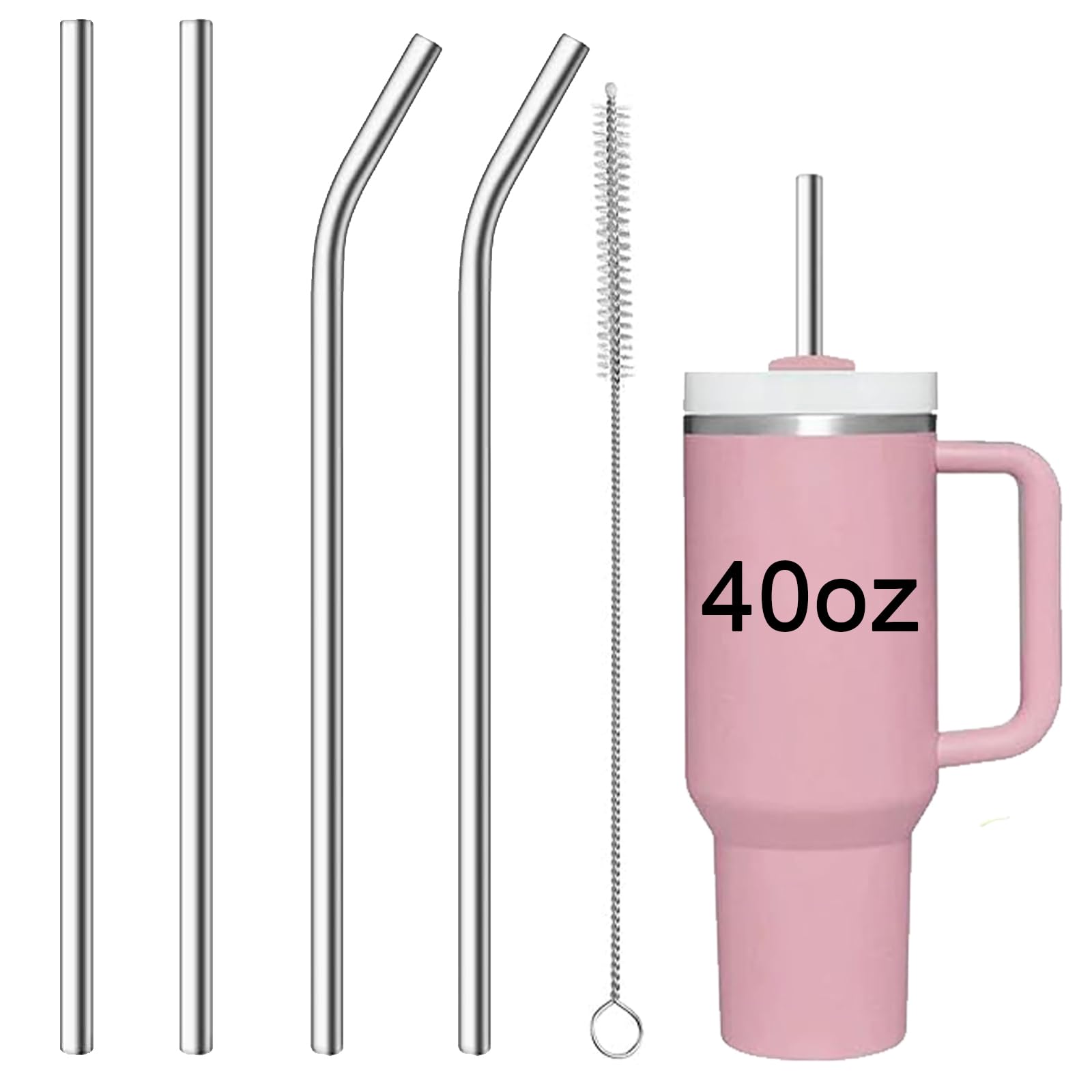 Photo 1 of MCYXX Reusable Straw Compatible for Stanley 40oz Tumbler Metal Stainless Steel Straws,Fit for 40oz Stanley Cup Tumbler,2 Straight + 2 Curved Reusable Straws with Cleaning Brush