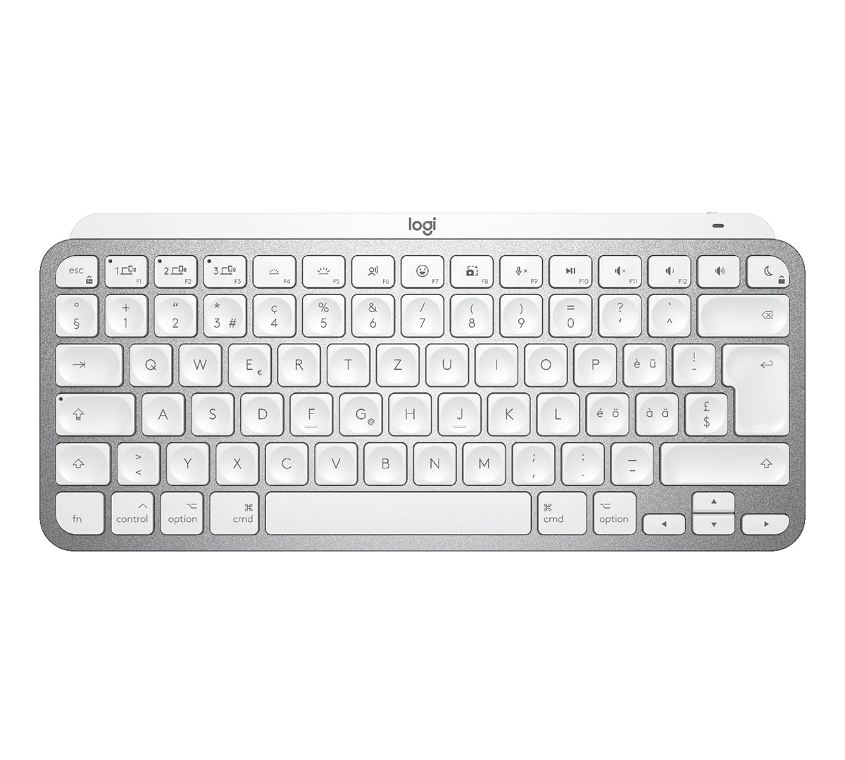 Logitech MX Keys Mini for Mac - kabellose Bluetooth Tastatur, für MacBook Pro, MacBook Air, iMac, iPad, Tasten Hintergrundbeleuchtung, Suisse/Schweizer QWERTZ-Layout - Pale Gray [Bulk]
