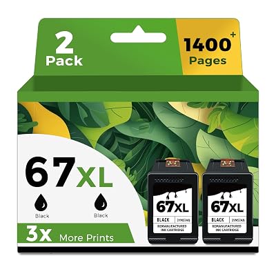 67XL Black Ink Cartridge Replacement for HP 67 Ink HP67 XL HP67XL BK for 2700 4155e 2755e 2734e 4100 2700e 4100e 6400 2752 2752e 4152e 6455e 6055e 2742e 6000 6055 6458e Printer High Yield (2 Pack)