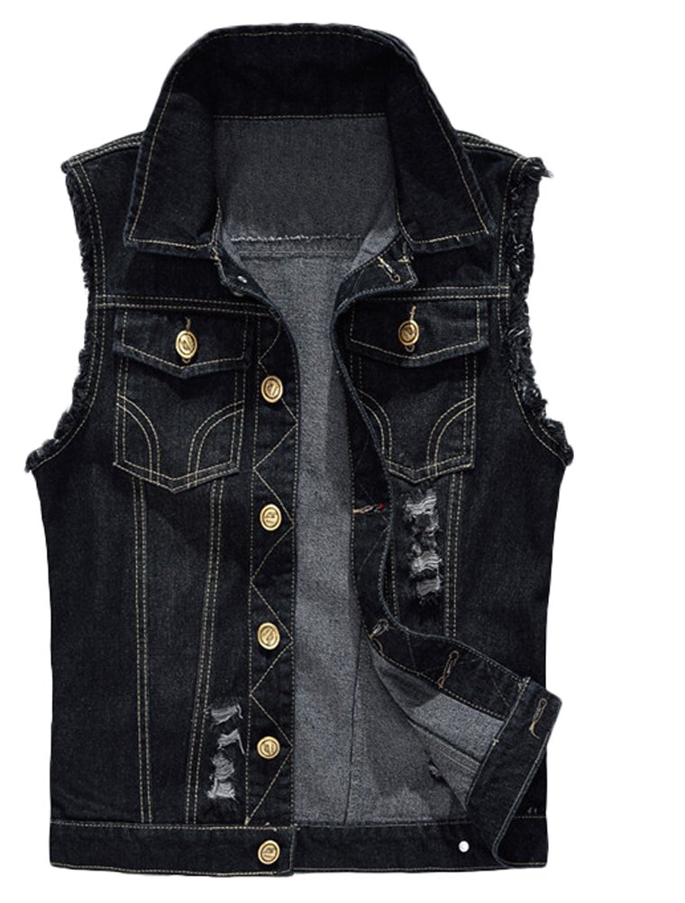 Lavnis Men's Sleeveless Denim Vest Casual Slim Fit Button Down Jeans